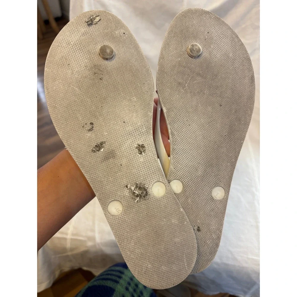 Tory Burch White Rubber Flip Flops Logo Medallion Thong Sandals Womens 9M